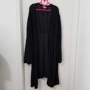 BLACK Pointelle Duster Cardigan Sweater